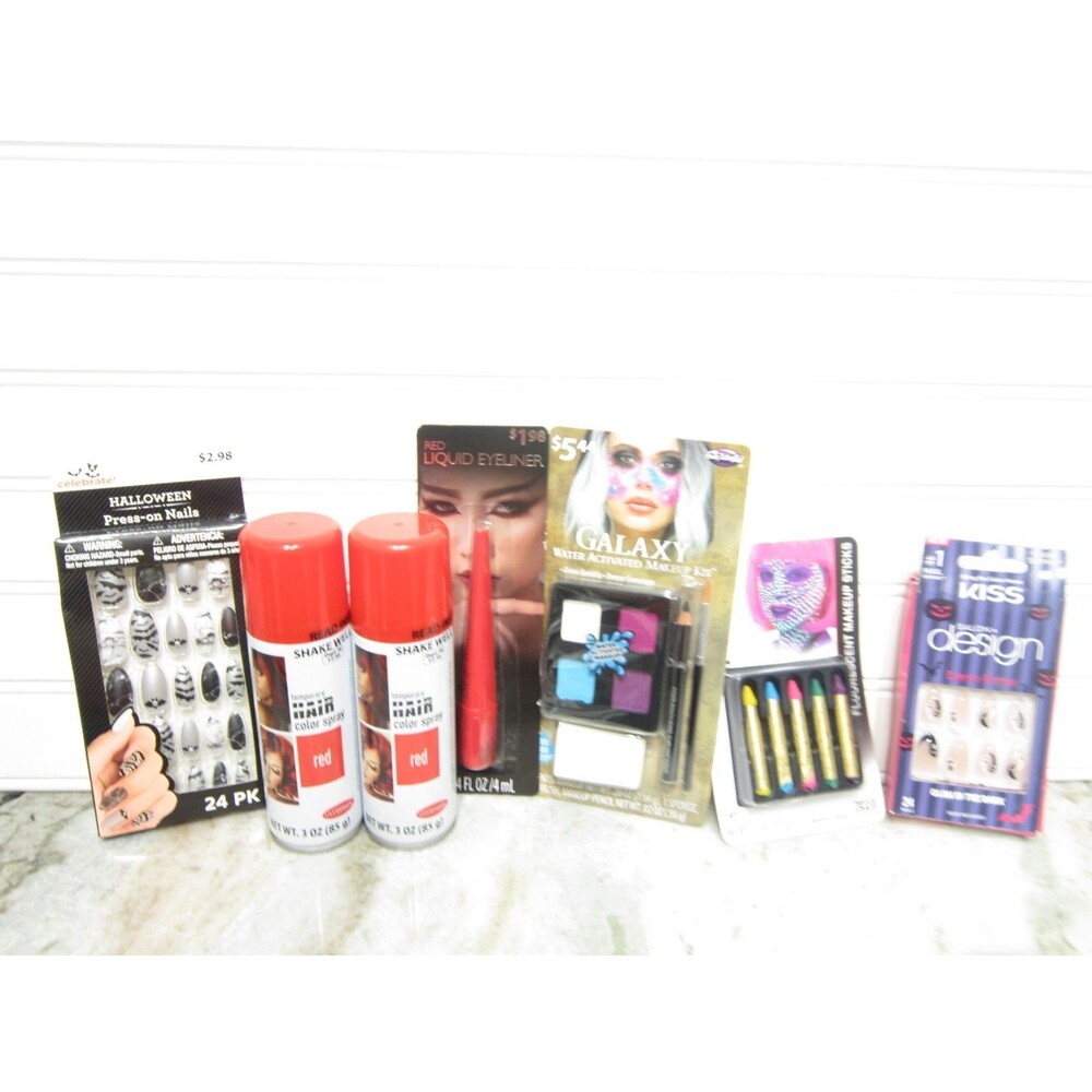 Halloween/Punk/Goth Lot Red Hairsspray/2 Sets of Nails/Red Eyeliner/Face Paint